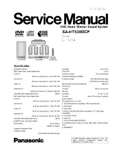 panasonic panasonic-sa-ht530gcp  panasonic Audio SA-HT530 panasonic-sa-ht530gcp.pdf