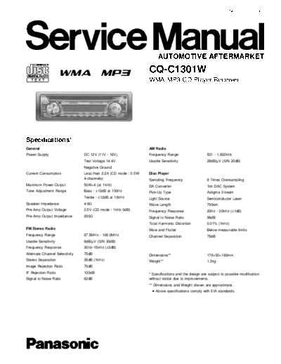 panasonic hfe panasonic cq-c1301w service en  panasonic Car Audio CQ-C1301W hfe_panasonic_cq-c1301w_service_en.pdf