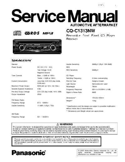 panasonic sm00cqc1313nw  panasonic Car Audio CQ-C1313NW sm00cqc1313nw.pdf