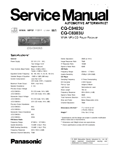 panasonic Panasonic CQ-C8403U CQ-C8303U  panasonic Car Audio CQ-C8403U Panasonic_CQ-C8403U_CQ-C8303U.pdf