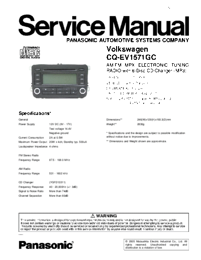 panasonic panasonic cq ev1571gc  panasonic Car Audio CQ-EV1571GC panasonic_cq_ev1571gc.pdf