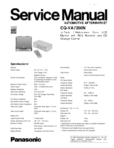 panasonic Panasonic CQ-VA7300N  panasonic Car Audio CQ-VA7300N Panasonic CQ-VA7300N.pdf