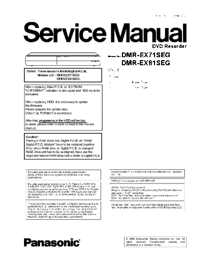 panasonic DSD0809043CE  panasonic DVD DMR-EX71SEG DSD0809043CE.pdf