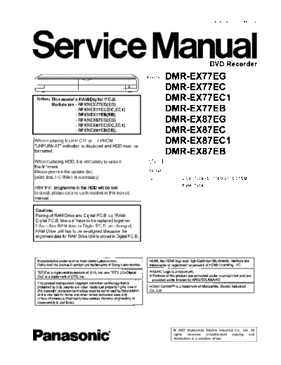 panasonic DSD0705007CE  panasonic DVD DMR-EX77EB DSD0705007CE.pdf