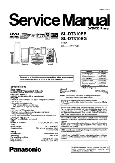 panasonic SL-DT310EE,SL-DT310EGi  panasonic DVD SL-DT310EE SL-DT310EE,SL-DT310EGi.djvu