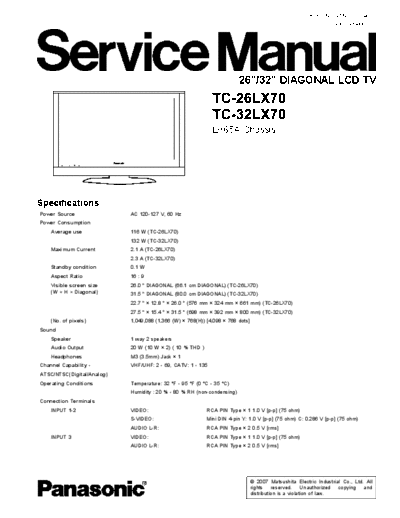 panasonic panasonic tc 26 32lx70  panasonic LCD TC-32LX70 panasonic_tc_26_32lx70.pdf