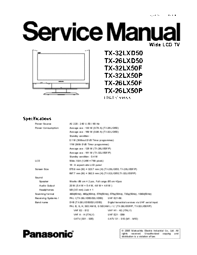 panasonic Panasonic - TX-32LXD50  panasonic LCD TX-26-32LX50P  chassis LH41 Panasonic - TX-32LXD50.pdf