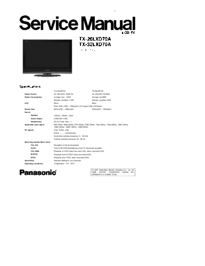 panasonic Panasonic+TX-26LXD70A+32LXD70A+LH64  panasonic LCD TX-26LXD70A, TX-32LXD70A Ch LH64 Panasonic+TX-26LXD70A+32LXD70A+LH64.pdf