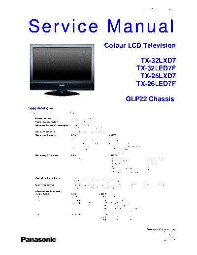 panasonic tx 32led7f glp22 681  panasonic LCD TX-32LE7F  chassis GLP22 tx_32led7f_glp22_681.pdf