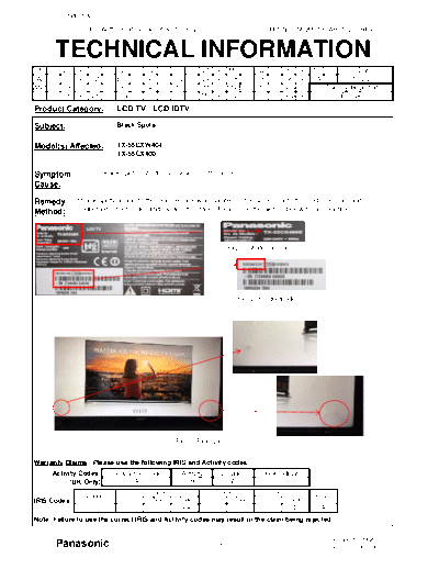 panasonic MQM0132AH011215REV1 TX55CXW404 CX400 Black Spots  panasonic LCD TX-55CX400 MQM0132AH011215REV1_TX55CXW404_CX400_Black Spots.pdf