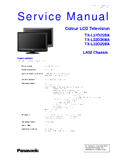 panasonic PCZ1009155CE  panasonic LCD TX-L32D25BA PCZ1009155CE.pdf