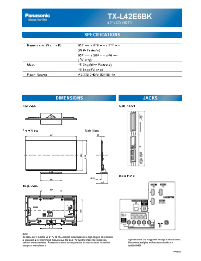 panasonic TX L42E6BK  panasonic LCD TX-L42E6BK TX_L42E6BK.pdf