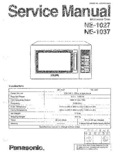 panasonic MOD9702128C2 NE-1027 1037  panasonic Micro wave oven NE-1037 MOD9702128C2_NE-1027_1037.pdf