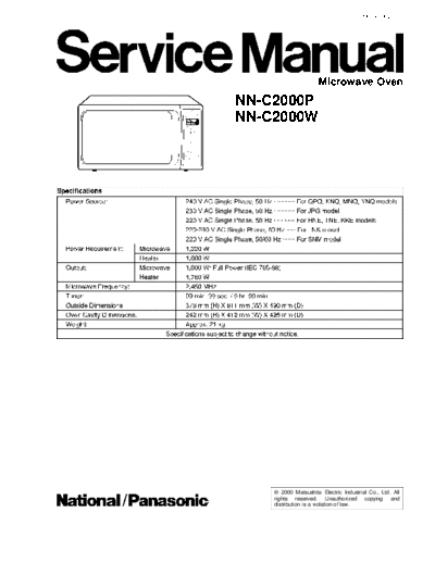 panasonic panasonic mw NN-C2000 (MWO)  panasonic Micro wave oven NN-C2000 panasonic_mw_NN-C2000_(MWO).pdf