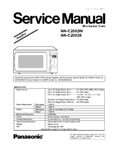 panasonic NNC2003 0305  panasonic Micro wave oven NN-C2003 NNC2003_0305.pdf