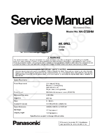 panasonic Panasonic NN-GT23HM  panasonic Micro wave oven NN-GT23HM Panasonic_NN-GT23HM.pdf