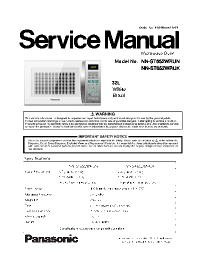 panasonic NN-ST652W  panasonic Micro wave oven NN-ST652W NN-ST652W.pdf