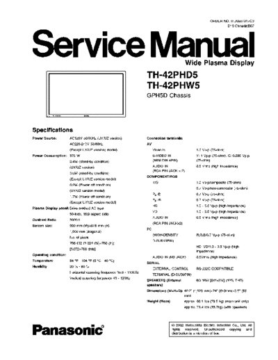 panasonic TH-42PHD5 TH-42PHW5 GPH5D  panasonic Plasma TV TH-42PHD5 TH-42PHD5_TH-42PHW5_GPH5D.rar