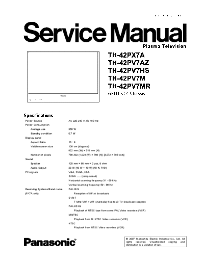 panasonic TH-42pv7az chassis GPH10DA  panasonic Plasma TV TH-42PV7 TH-42pv7az chassis GPH10DA.pdf