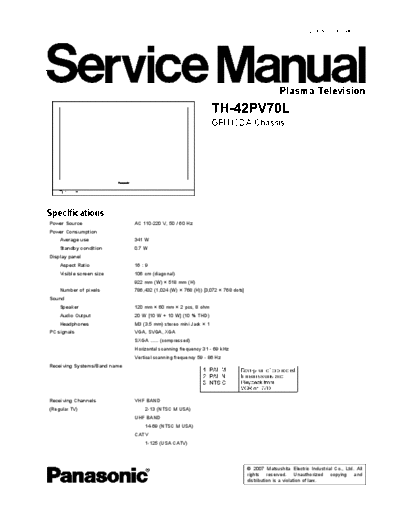 panasonic Panasonic TH-42PV70L Chassis GPH 10DA  panasonic Plasma TV TH-42PV70L Panasonic_TH-42PV70L Chassis GPH 10DA.pdf