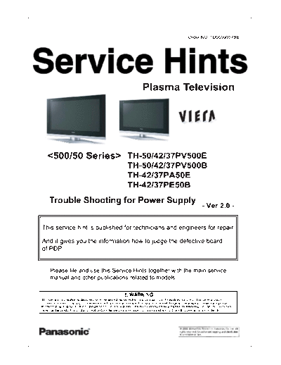 panasonic +Service+Hints+[Viera]  panasonic Plasma TV TH-42PV500E  chassis  GP8DE Panasonic+Service+Hints+[Viera].pdf