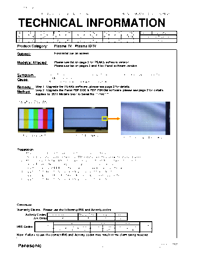 panasonic MQM0071DG030112REV5 Horizontal Bar On Screen  panasonic Plasma TV TX-P50GT30B MQM0071DG030112REV5_Horizontal_Bar_On_Screen.pdf