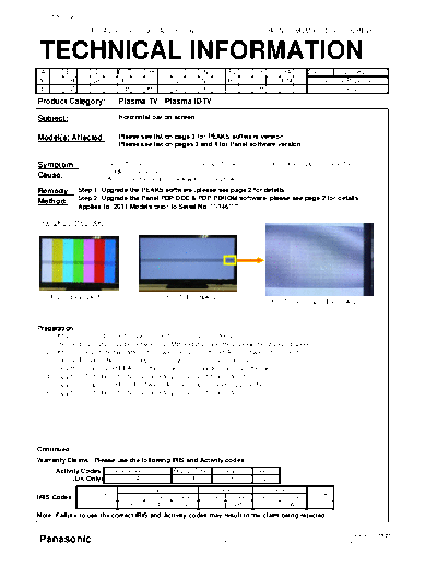 panasonic MQM0071DG030112REV5 Horizontal Bar On Screen  panasonic Plasma TV TX-P50VT30E MQM0071DG030112REV5_Horizontal_Bar_On_Screen.pdf