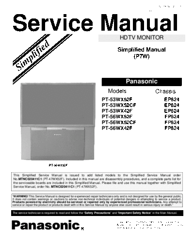 panasonic Panasonic+PT-53WX52F+Chassis+EP824  panasonic Proj TV PT-53WX52F Chassis EP824 Panasonic+PT-53WX52F+Chassis+EP824.pdf
