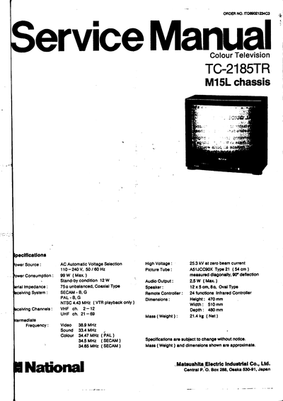 panasonic tc-2185tr  panasonic TV TC-2185TR tc-2185tr.djvu