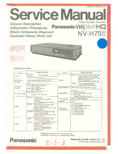 panasonic VRD8710M157  panasonic Video NV-H75 VRD8710M157.pdf