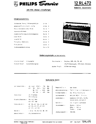 Philips babette automatik 12rl472 sm  Philips Audio 12RL472 philips_babette_automatik_12rl472_sm.pdf