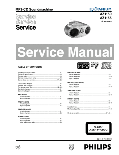 Philips hfe philips az1150 1155 service en  Philips Audio AZ1150-1155 hfe_philips_az1150_1155_service_en.pdf