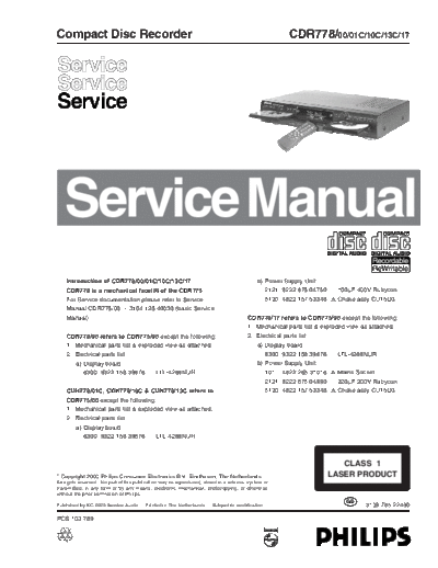 Philips service  Philips Audio CDR778 service.pdf