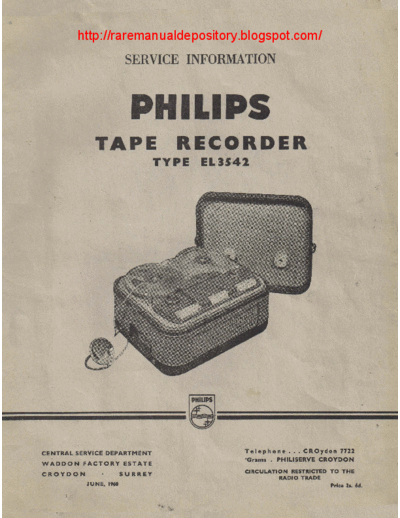 Philips EL 3542 Tape Recorder-Service Manual  Philips Audio EL3542 Philips EL 3542 Tape Recorder-Service Manual.pdf