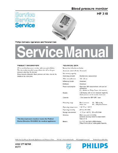 Philips HF318 SM 4573802905  Philips Blood pressure monitor HF 318 HF318_SM_4573802905.pdf