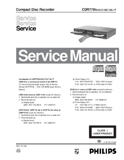 Philips hfe philips cdr778 service en  Philips CD DVD CDR778 hfe_philips_cdr778_service_en.pdf
