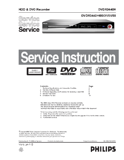 Philips DVDR3440H service instruction  Philips CD DVD DVDR3440 DVDR3440H_service_instruction.rar