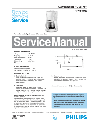 Philips HD752016 SM 4569647411  Philips Coffee Maker HD7520 HD752016_SM_4569647411.pdf