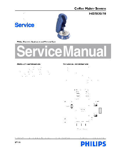 Philips PHILIPS HD 782070 Service Manual HD782070 New generation  Philips Coffee Maker HD7820 PHILIPS HD 782070 Service Manual HD782070 New generation.pdf