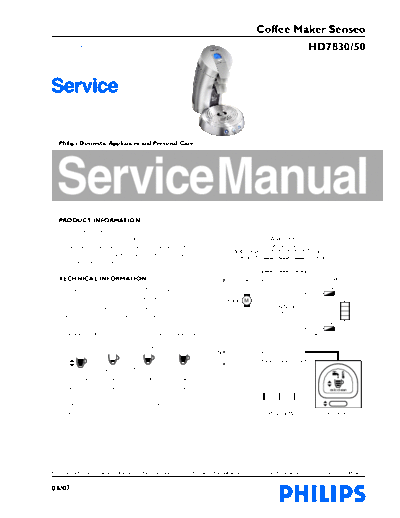 Philips PHILIPS HD 783050 Service manual Coffee Maker Senseo HD783050   Philips Coffee Maker HD7830 PHILIPS HD 783050 Service manual Coffee Maker Senseo HD783050 .pdf