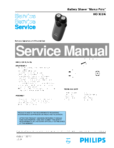 Philips Philips HQ-302A Marco Polo 3x1,5V Battery Shaver 2009 SM  Philips Household HQ-302A Philips_HQ-302A_Marco_Polo_3x1,5V_Battery_Shaver_2009_SM.pdf