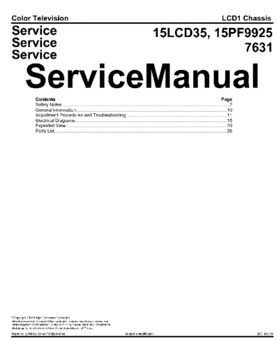 Philips 15LCD35 SM 4588974023  Philips LCD TV  (and TPV schematics) 15LCD35 15LCD35_SM_4588974023.pdf