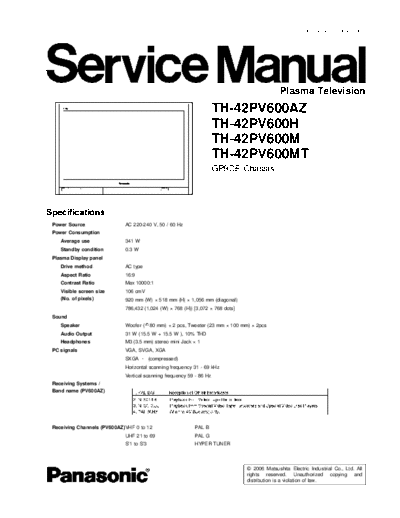 panasonic Panasonic TH-42PV600M TH-42PV600AZ TH-42PV600MT TH-42PV600H [SM]  panasonic Training Manuals Panasonic TH-42PV600M TH-42PV600AZ TH-42PV600MT TH-42PV600H [SM].rar