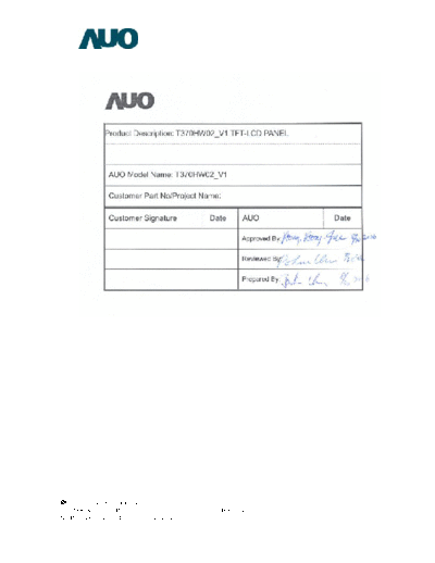 Philips auo T370HW02 final spec ver. 1  Philips LCD TV  (and TPV schematics) T-Con board Philips auo_T370HW02_final_spec_ver._1.pdf