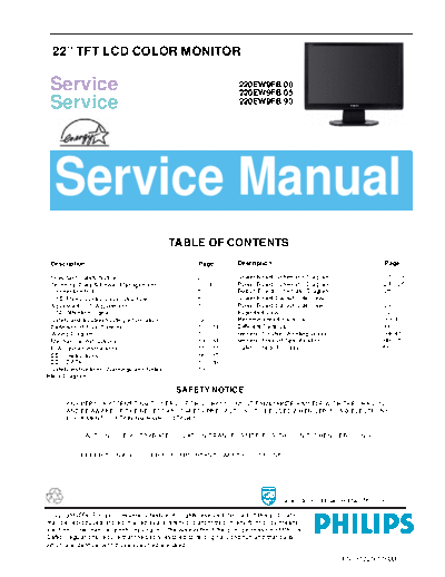 Philips PHILIPS+TFT-LCD+COLOR+MONITOR+220EW9FB+Service+Manual  Philips Monitor 220EW9FB PHILIPS+TFT-LCD+COLOR+MONITOR+220EW9FB+Service+Manual.pdf