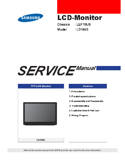 Samsung LD190G  Samsung LCD TV LD190G, Chassis LLF19US LD190G.rar