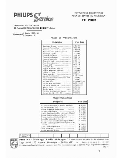 Philips TF2363   TV SM 1965  Philips TV TF2363 TF2363 Philips TV SM 1965.pdf