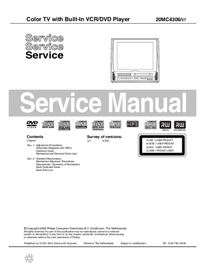 Philips philips 20mc4306-37 tv vcr dvd combo  Philips TV-VCR-DVD 20MC4306-37 TV VCR DVD philips_20mc4306-37_tv_vcr_dvd_combo.pdf