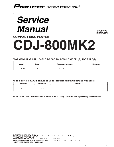 Pioneer PIONEER CDJ-800MK2 RRV3475 parts info  Pioneer Audio CDJ-800MK2 PIONEER_CDJ-800MK2_RRV3475_parts_info.pdf