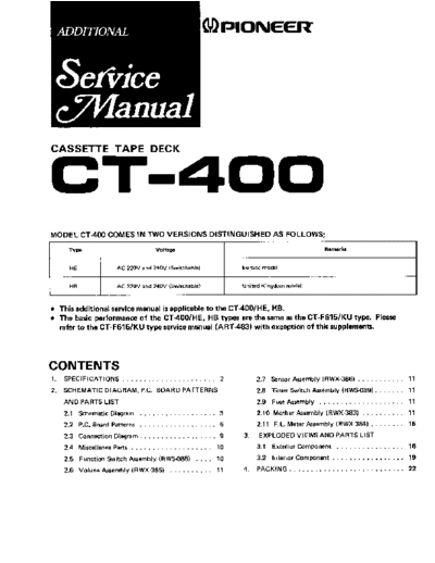 Pioneer hfe pioneer ct-400 service add en  Pioneer Audio CT-400 hfe_pioneer_ct-400_service_add_en.pdf